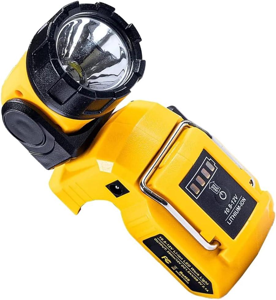 Flashlight LED Work Light for Dewalt 10.8V-12V Rechargeable Rotatable Torch Lamps Outdoor LED Work Light for Dewalt 12V MAX Li-ion battery DCB124 DCB120 DCB123 DCB127 (Tool Only)