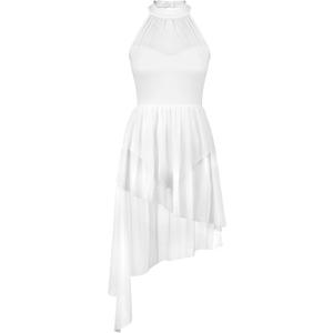 ZILANZI Halter Mesh Lyrical Dance Costume for Ladies, Irregular Skirt for Stage Performance(256311-07-L) White