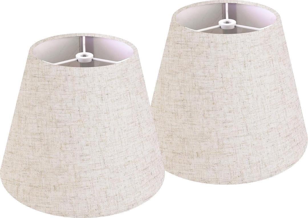 GO&SO 9" Lamp Shades Set of 2 Small Mini,5"9"6.4" Spider Lampshades for Table Lamps Oatmeal Beige Lampshade Replacement,Modern Lamp Shade for Nightstand (Clip Lamp Adapter Holder Not Included)