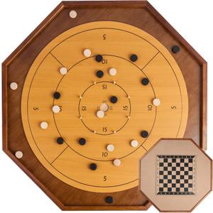 Tournament Crokinole and Checkers, 30-Inch Official Crokinole Board Game with 26" Playing Surface, Canadian Heritage Tabletop Game for Two Players, Dexterity Krokinole Games for Families and Friends