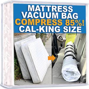 Mattress Vacuum Bag for Moving, Vacuum Seal Mattress Bag for Memory Foam or Inner Spring Mattresses, Compression and Storage for Returns, Leakproof Valve and Double Zip Seal (Cal-King) (Clear)