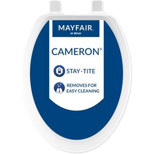 Mayfair Cameron White Toilet Seat, Non Slip Heavy Duty Wood, Easy Clean, Made in USA, Elongated