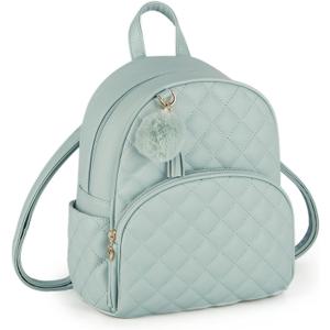 ECOSUSI Mini Backpack for Women Leather Small Backpack Purse for Ladies Cute Pom Bookbag Travel Shoulder Bag with Charm Tassel Green