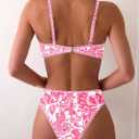 Fanuerg Women's Triangle Bikini Sets O Ring Linked Two Piece Swimsuits Floral Printed Cheeky Bathing Suit (Pink, M)