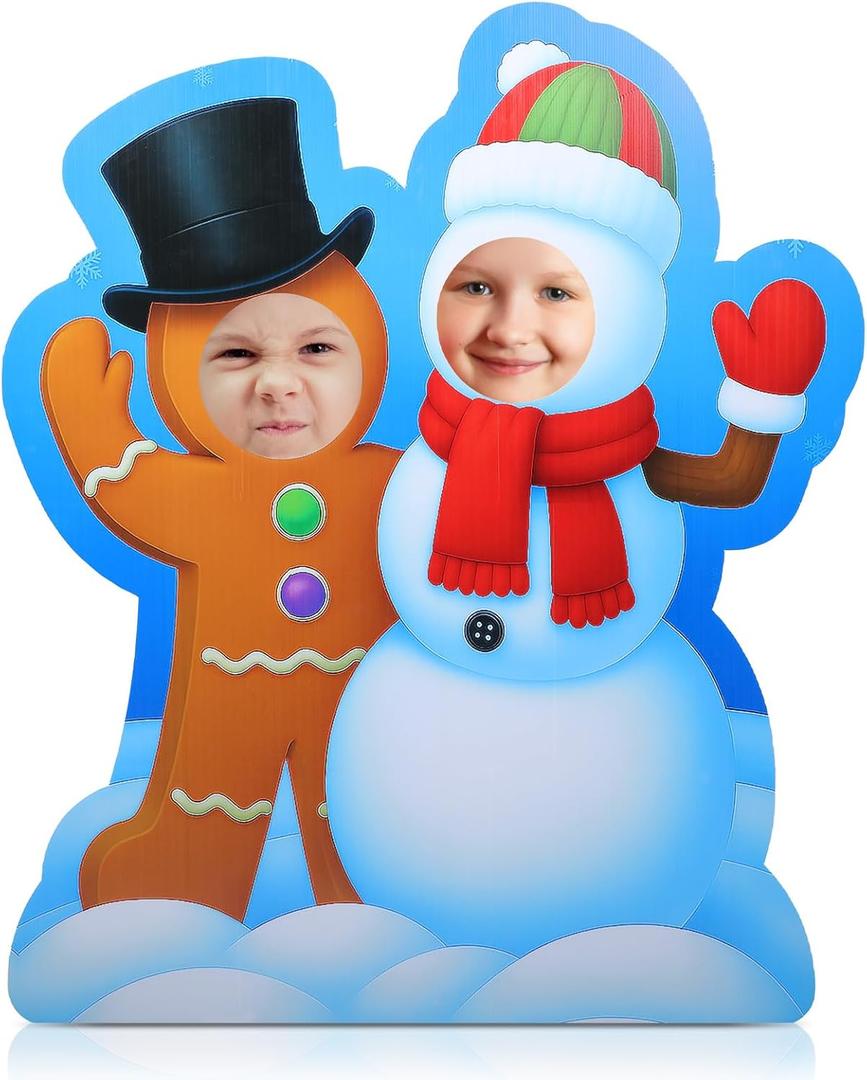 Chunful 4.2 ft Extra Large Winter Snowman & Gingerbread Man Cardboard Cutout Stand-up Life Size Christmas Winter Party Decoration Backdrop Photo Prop Standup Cut Out for Xmas Party Supply