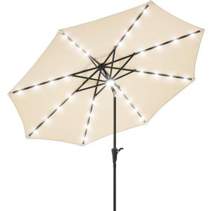7.5 ft/9 ft/10 ft Patio Umbrella with Solar Light, 24/32-LED + 1 Center Light, 6/8 Heavy Duty RibsLarge Table Outdoor Umbrella for Patio- Beach, Pool, Deck, Market & Table, Crank&Tilt (Beige)