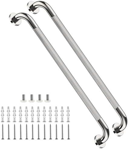 2 Pack 32 Inch Anti Slip Shower Grab Bar Handles, ZUEXT Chrome Stainless Steel Knurled Bathroom Balance Bar, Safety Hand Rail Support,Handicap Elderly Injury Senior Assist Bath Handle(1.25" Diameter)