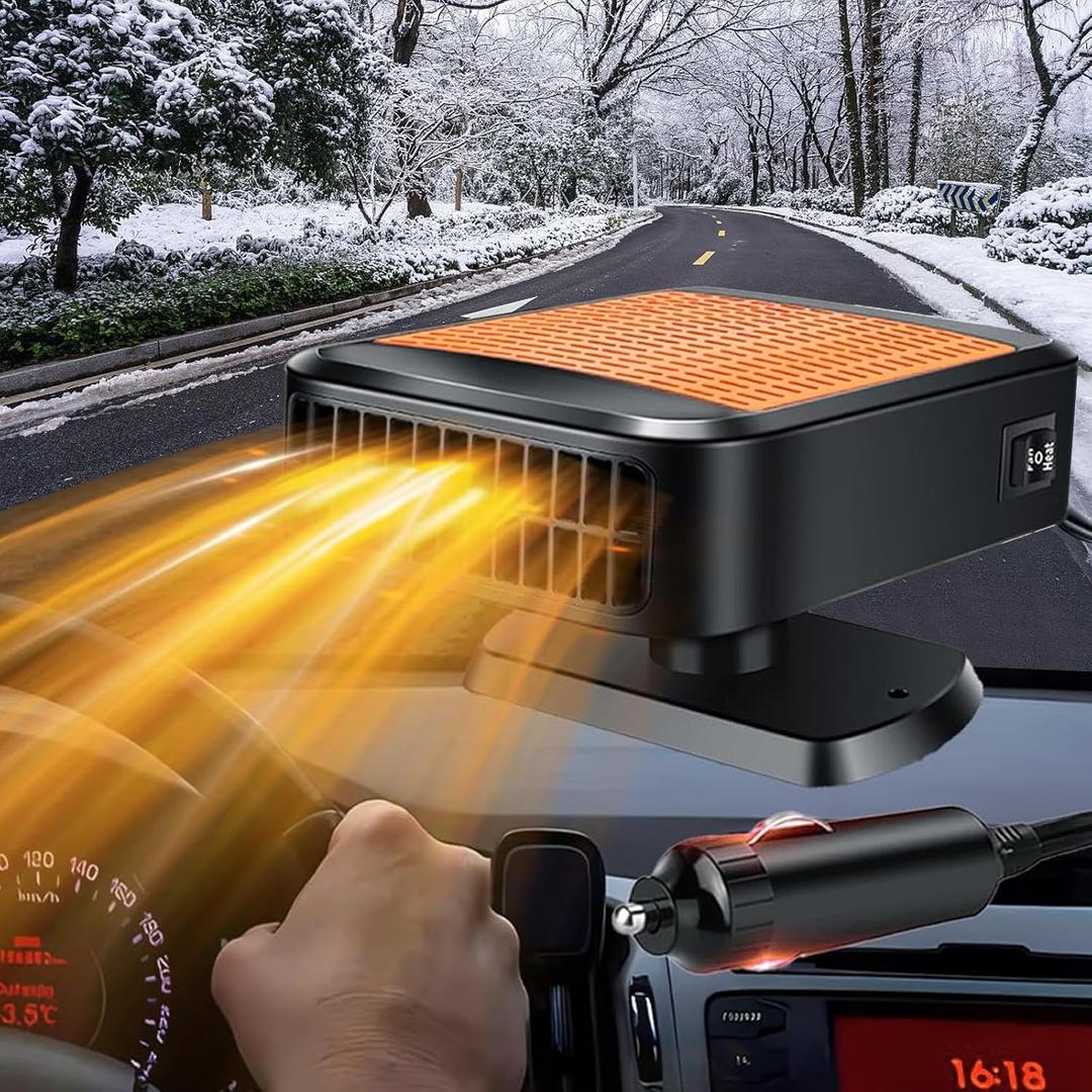 Portable Car Heater,200W Car Defroster Windshield Heater,12V Car Heater that Plugs into Cigarette Lighter,2-in-1 Heating and Cooling Switch,with 360-Degree Rotating Base (Orange)