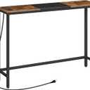 HOOBRO Narrow Console Table with Power Outlets, 44.9-Inch Sofa Table, Slim Behind Couch Table, Entryway Table with Display Shelf, for Living Room, Foyer, Hallway, Rustic Brown and Black BF114UXG01