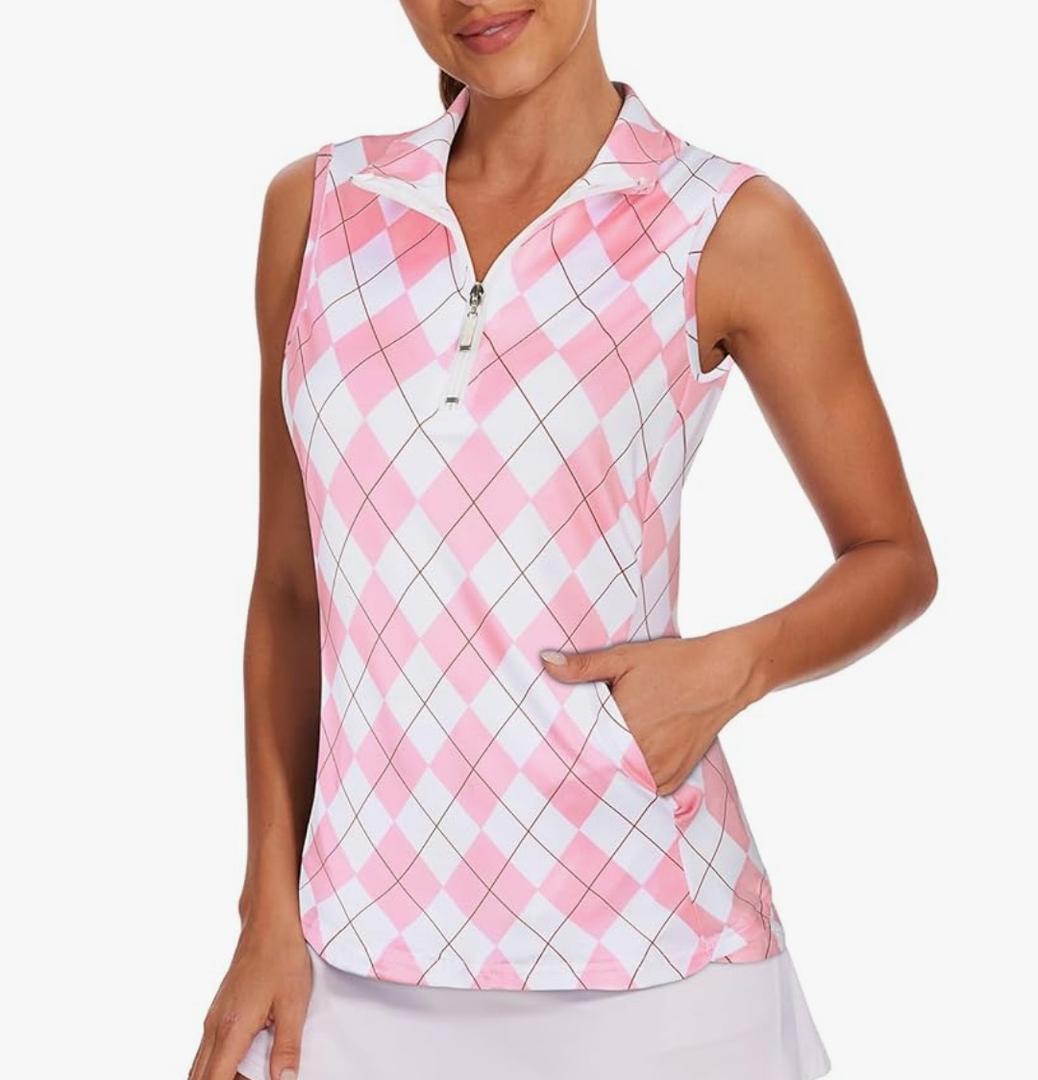 Tanst Sky Women's Sleeveless Golf Shirt Quick Dry Zip Up Workout Tennis Tops with Pockets, S