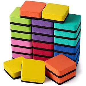 Favide 24 Pack Magnetic Whiteboard Dry Erase Erasers Chalkboard Cleansers for Classroom, School Supplies and Office (Square, 8 Color)