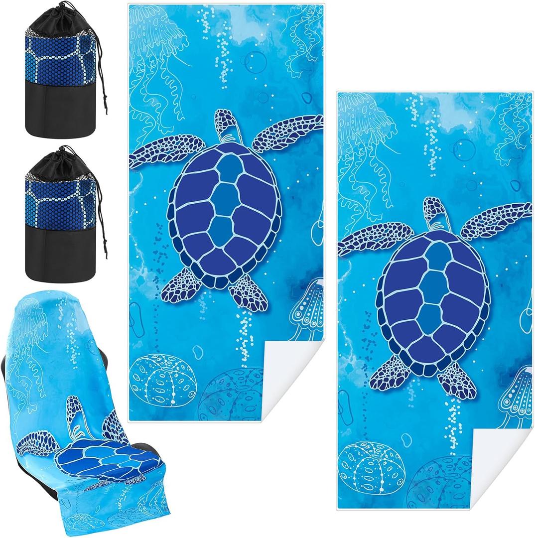 2 Pack Car Seat Towel Covers with Storage Bag Seat Post Workout Sweat Washable Cover Non Slip for Car Towel for Dog Pet Workout Outdoor Sport Activities (Sea Turtles)