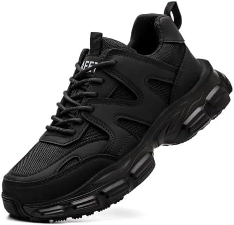 Hogent Steel Toe Shoes for Women Men Wide Non Slip Composite Work Sneakers Indestructible Comfortable Safety Tennis Shoes Lightweight Breathable Construction Sneakers Puncture Proof Ergonomic Design 42/ 9 Women/7.5 Men, Black