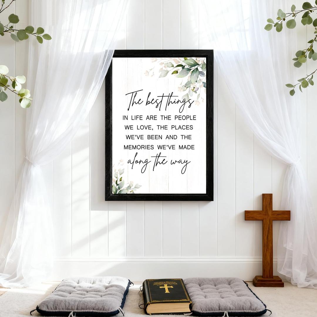 The Best Things In Life Wall Decor, 11x16 Inch Wood Framed Inspirational Wall Art Love Places Memories Sign, Adventure Travel Decor Farmhouse Positive Quotes Hanging Plaque For Living Room, Black
