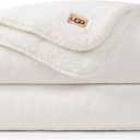 UGG Whitecap Plush Throw Blanket Fleece Lightweight Soft Cozy Throw for Couch or Bed Luxury Home Decor for Living Room Washable Hypoallergenic Blankets for Dorm Decor, 50-inch x 70-inch, White Snow
