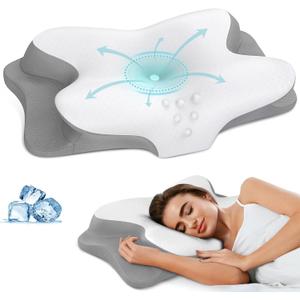 Cervical Neck Pillow - Cooling Pillow for Neck Pain Relief, Ergonomic Contour Side Sleeper Pillow for Sleeping, Orthopedic Memory Foam Pillows for Back & Stomach Sleepers with Pillowcase