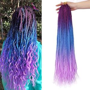 6 Packs Box Braids Crochet Hair 22Inch Crochet Box Braids Crochet Hair Pre-looped Synthetic Purple Crochet Braids Crotchet Box Braids Hair (Purple Blue, 22inch)