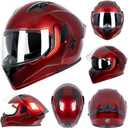 Adult Modular Motorcycle Helmets, DOT Approved Flip up Dual Visor Full Face Helmet for Men Women Moto ATV UTV Snowmobile ADV Four Wheeler Street Bike with Gloves & Mask (Red, L)