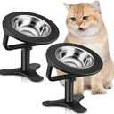 Raised Cat Bowls,Indoor Cats with Height-Adjustable Stand,Non-Slip Stainless Steel Bowls,15 Tilted Cat Food Bowls (2-Pack, Black)