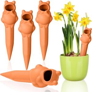 4 Pack Terracotta Self Watering Stakes Frogs Shaped Plant Watering Devices Spikes Irrigation Slow Release Plant Self Water Spikes Planter Insert for Garden Indoor Outdoor Pot Plants