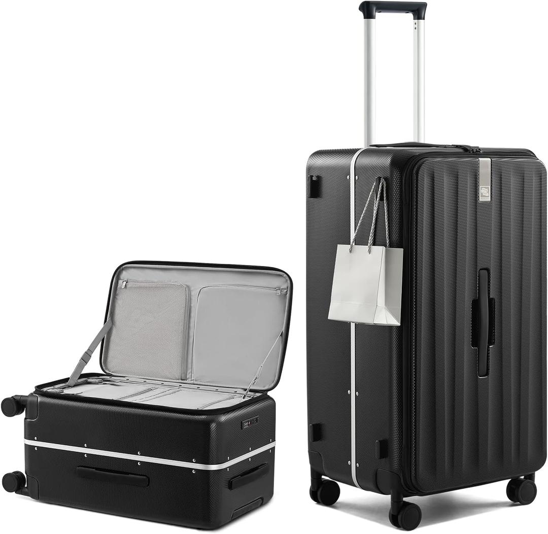 Hanke 28 Inch luggage, Top Opening Aluminum Frame Large Suitcases with Wheels, TSA Lock, Checked Suitcase with Removable Divider (Jet Black)