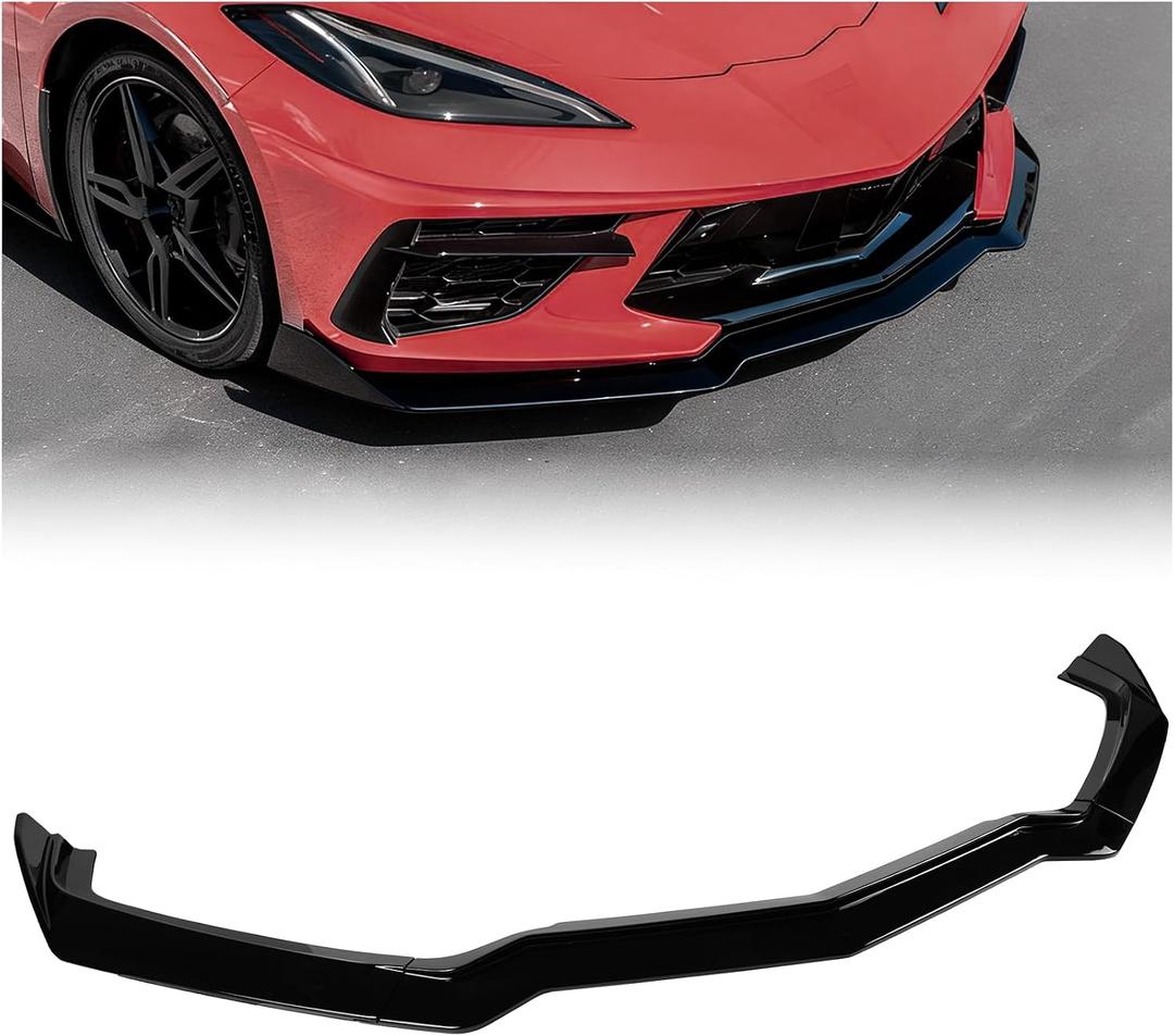 Front Bumper Lip Splitter Compatible with 2020-2026 Corvette C8 Stingray Z51, Gloss Black Air Dam Spoiler Lower Chin 3Pcs Fits, Protection Body,OEM #84869770