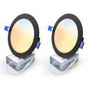 Veriligt 2 Pack 6 Inch 5CCT LED Recessed Light, Silm Canless Recessed Lighting, Dimmable, Damp Rated, 2700K-5000K, Wafer Ceiling Downlight with Junction Box, 1200LM, 12W 120V, Black, ETL&FCC