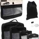 Joan & David 6 Pieces Travel Packing Cubes Set Luggage Organizers and Laundry Bag with TSA Approved Bottles (Black)