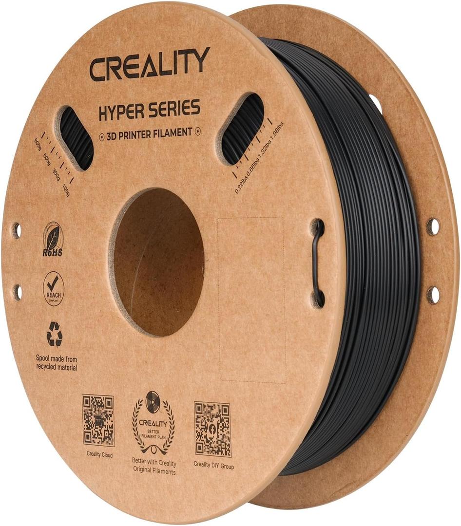 Creality Hyper PLA 3D Printer Filament, PLA Filament 1.75mm, Designed for High Speed 30-600mm/s, Dimensional Accuracy  0.03 mm, Fit Most 3D Printers, 1kg Spool (2.2lbs) (PLA-Black)