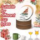 Hushee 8 Pcs Book Lovers Coaster Gifts Wooden Coffee Mug Coaster Favor for Librarian Bookish Merch Bookish Group Library Supplies Decoration Reading Club Favor Book Lovers Gifts(Christmas Tree)