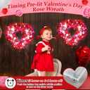 Meonum 12'' Lighted Valentines Day Wreath Heart Rose Wreath for Front Door Romantic Decor, Timer Light up Rose Heart Wreath with Glitter Heart Red Pink White Light for Valentines Day Wedding