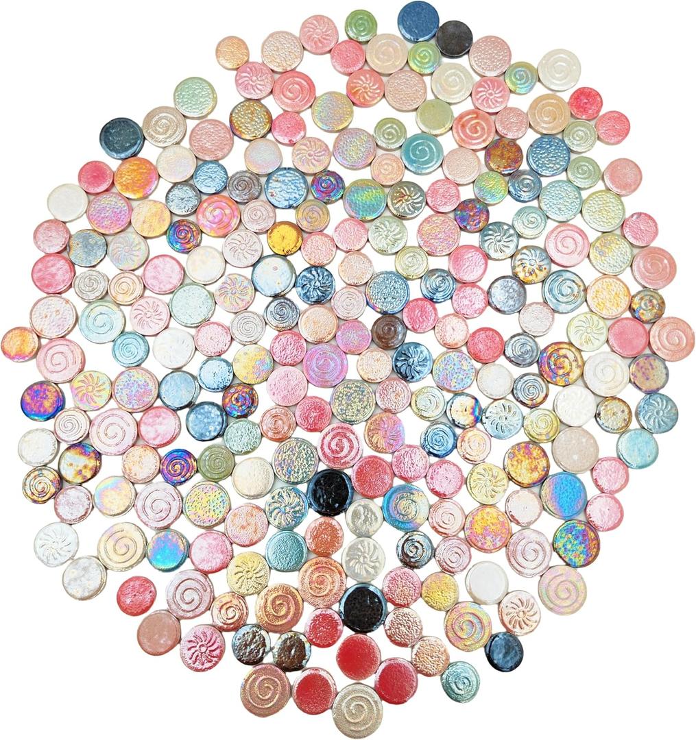 1.1LB Mixed 3 Size Random Round Ceramic Iridescent Mosaic Tiles,DIY Making Creative Ceramic Mosaic Tiles for DIY Craft Plates Flowerpots Vases Cups Mosaic Handmade Home Decor (Rainbow Mix Color)