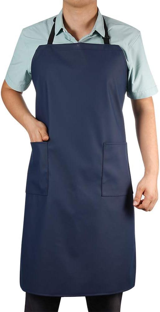 VWELL Waterproof Rubber Vinyl Apron W/ 2 Pockets - Lab Apron for DishWashing,Grooming Blue