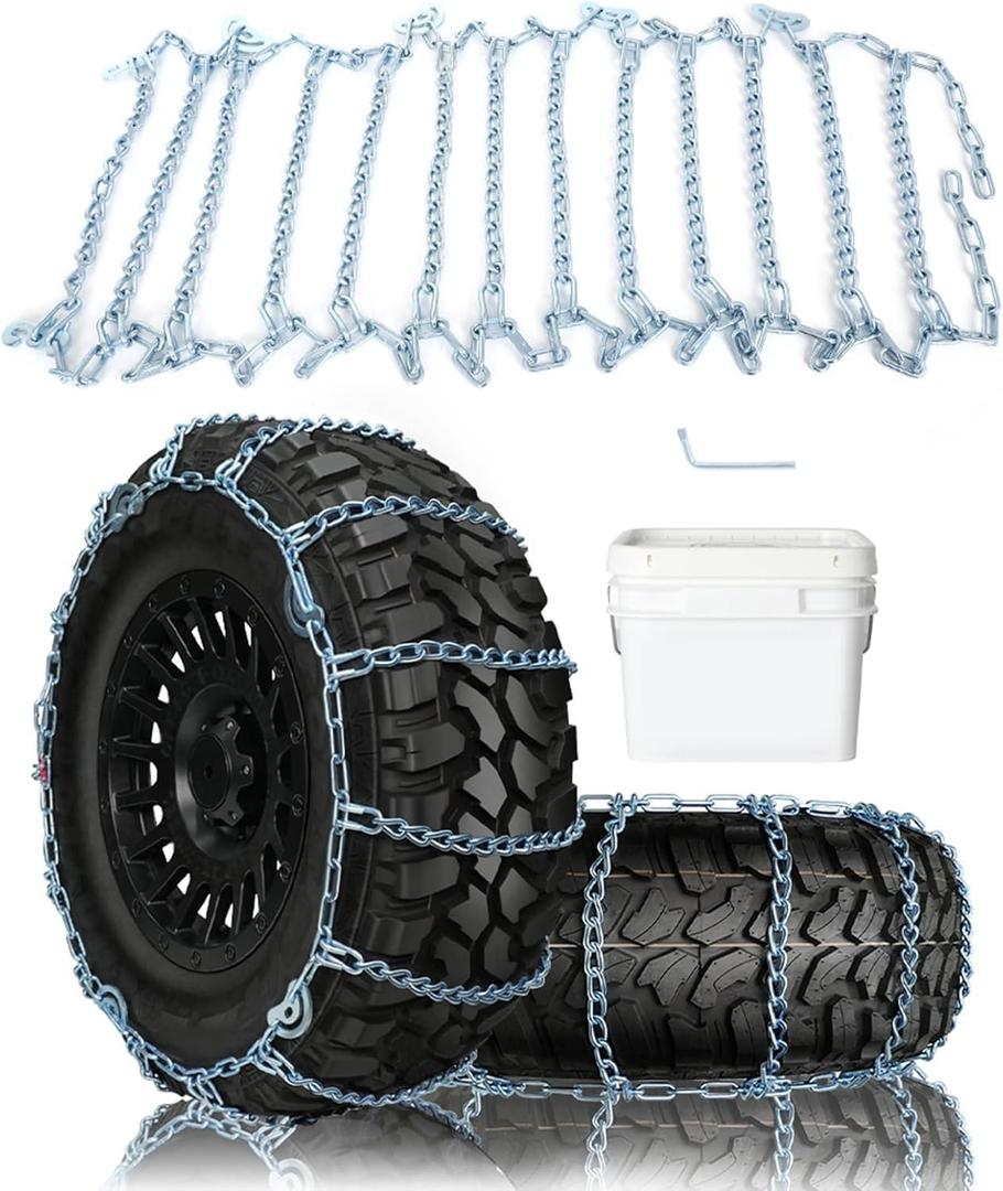 SCITOO Snow Chains for Car Pickup Trucks SUV,Quick Easy Installation Tire Traction Chain,Adjustable Universal Emergency Anti-Skid Thickening Tire Chains Width 255 265 275 285(16" 17" 18" 20")-Set of 2