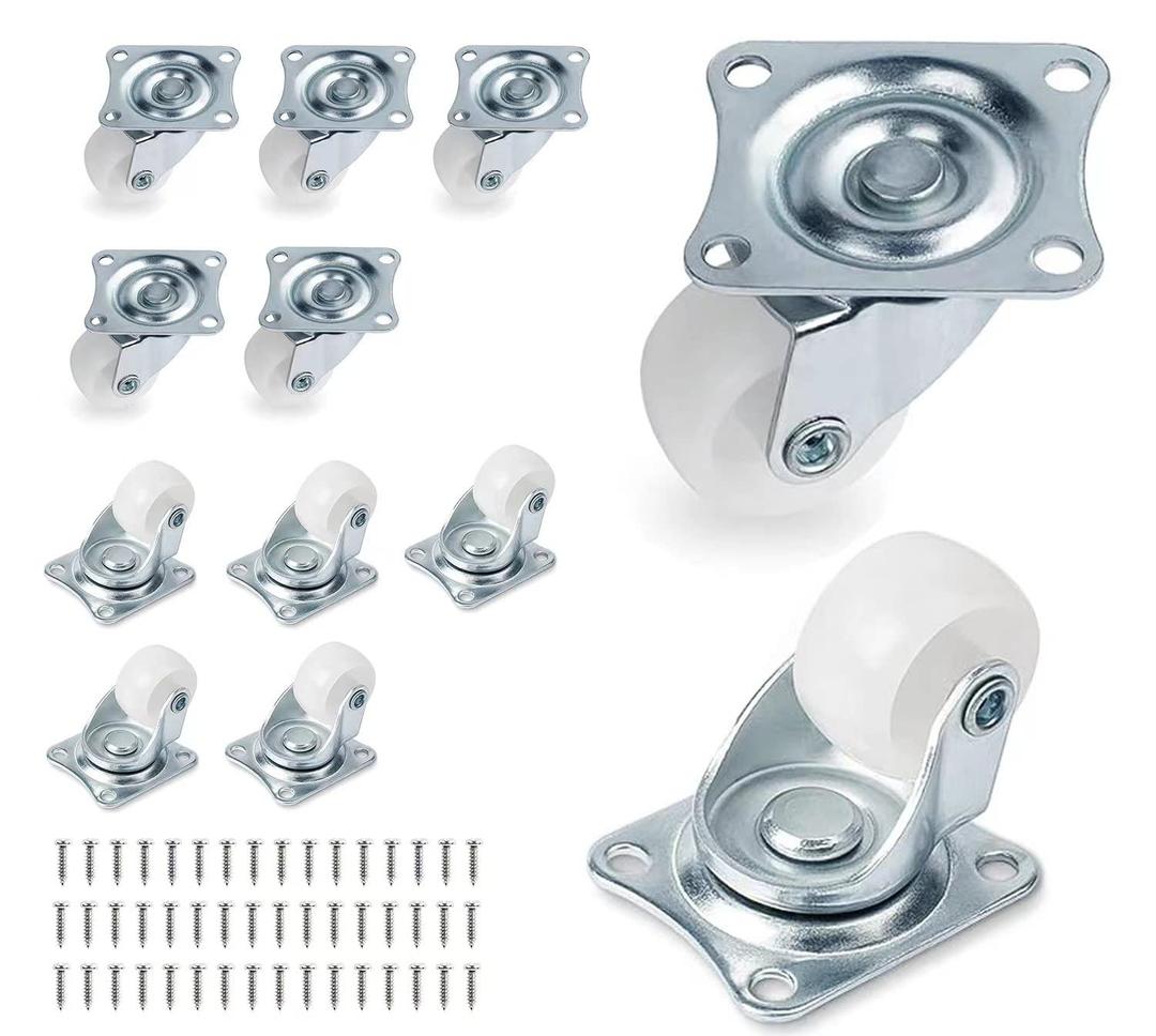 Low Profile Plastics Casters Wheels (12, 1" White)