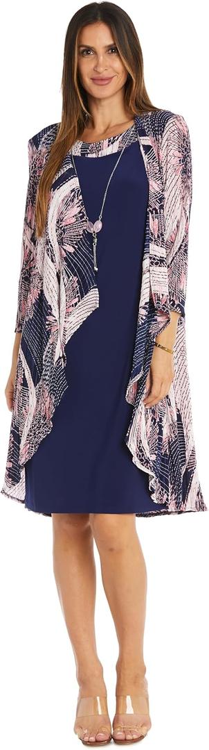 R&M Richards 2PC Flyaway Jacket Dress W/Graphic Crinkle Pleated Pattern & Solid Tank Dress Size 6