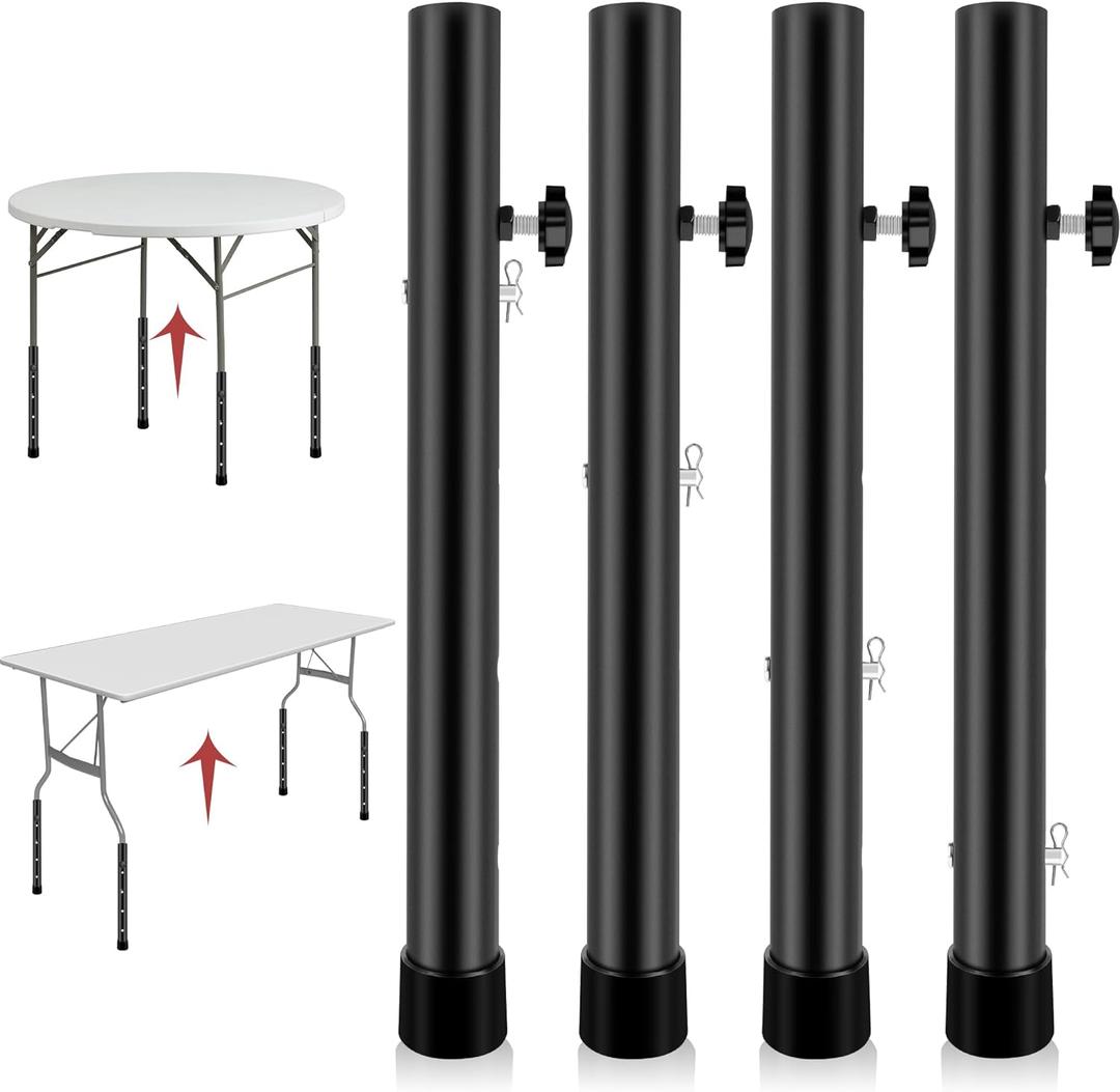 Table Leg Extenders for Folding Tables, Folding Table Legs Extensions for Straight and Bent Legs, Heavy Duty Steel 4 Levels Adjustable Folding Table Leg Risers, Raise Table Height
