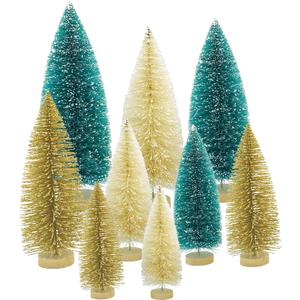Yahpetes Christmas Trees 9 Pcs Artificial Bottle Brush Tabletop Trees Christmas Table Decorations for Xmas Holiday Party Decor (Blue-Green,Gold,Beige 9Pcs)