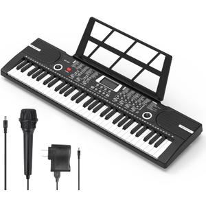 61 Keys Keyboard Piano, Electronic Digital Piano with Built-In Speaker Microphone, Sheet Stand and Power Supply, Portable Keyboard Gift Teaching for Beginners/SS1 (Black)