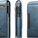 HAII for Slim Metal Slot Leather Wallet for Men, Pop-Up Design, Holds 9 Cards, Minimalist Pocket Wallet (Wax Oil Blue)