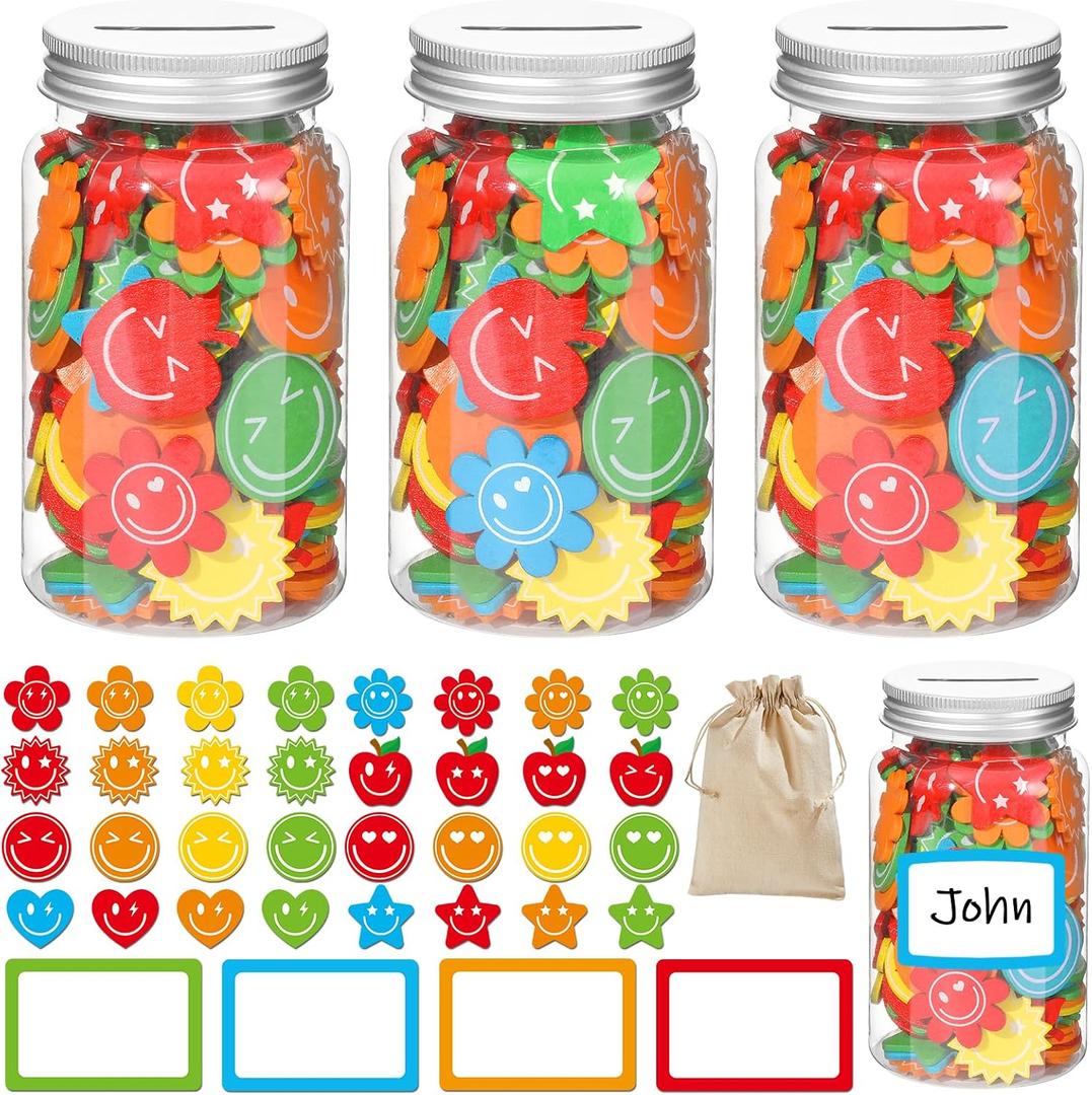 249 Pcs Reward Jars for Kids Colorful Classroom Coin Jars for Behavioral Rewards 225 Pcs Wooden Slices 20 Pcs Name Tags 1 Pcs Storage Bag Classroom Incentive Behavior Tools for Back to School Student