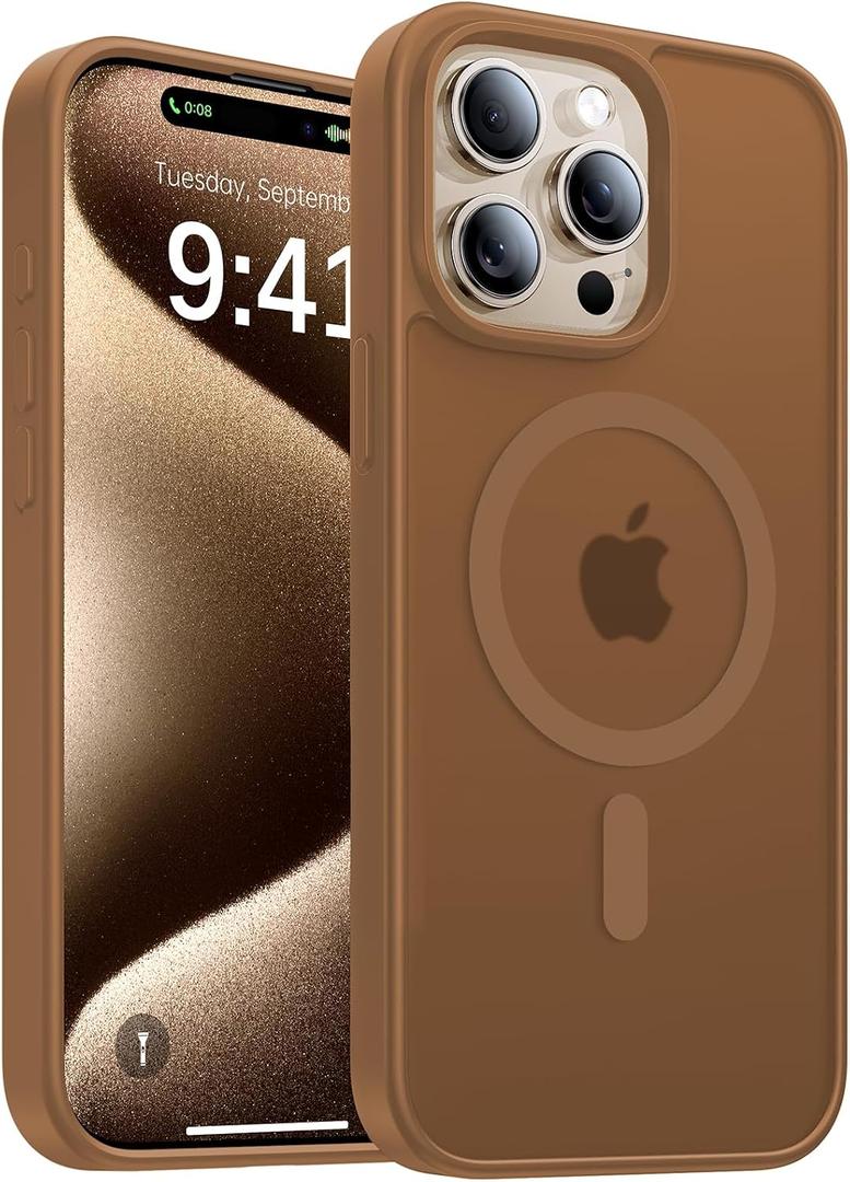 Magnetic for iPhone 15 Pro Max Case[Compatible with MagSafe][Military-Grade Drop Protection][Anti-Yellowing]Shockproof Protective Translucent Matte Cover for iPhone 15 Pro Max Phone Case,Brown