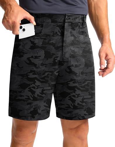 Pudolla Men's Casual Golf Shorts 7" Lightweight Stretch Flat Front Work Dress Shorts for Men with Pockets Small, Black Camo