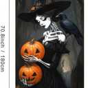 3 x Skeleton Witch Holding Pumpkins Door Cover Halloween Decorations 35x71 Inch Gothic Haunted House Banner for Scary Party Indoor Wall Backdrop