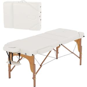 BestMassage Massage Bed Portable Massage Table 77" L 28" W Lash Bed Height Adjustable 3 Folding PU Leather with Oxford Bag for Spa Footmassage Facial CareSpa Tattoo (Cream)