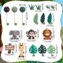 40 Pcs Safari Animal Cake Topper, Realistic Jungle Wild Cake Toppers Animal Figurines with Leaves Grass Balls Cake Decorations for Animals Themed Birthday Party Baby Shower Decorations