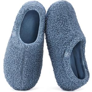 HomeTop Women's Fuzzy Curly Fur Memory Foam Loafer Slippers with Polar Fleece Lining (9-10, Cerulean)