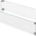 NUU GARDEN 27.6'' x 11.7'' x 6.5" Rectangular Fire Pit Wind Guard, Transparent Tempered Glass, Polished Aluminum Brackets, 3M Anti-Slip Pads, Fit for Best Choice 52-inch Fire Table WG01