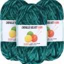 3 * 100g Velvet Chenille Chunky Yarn for Crocheting, Handcrafts Weaving Soft Chenille Yarn for Crocheting Clearance, Used for Making Baby Yarns Blanket, Clothes, Knitting Creations (Dark Green)