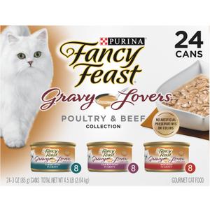 Purina Fancy Feast Gravy Lovers Poultry and Beef Grilled Gourmet Wet Cat Food Variety Pack - (Pack of 24) 3 oz. Cans (EXP 04/01/26)